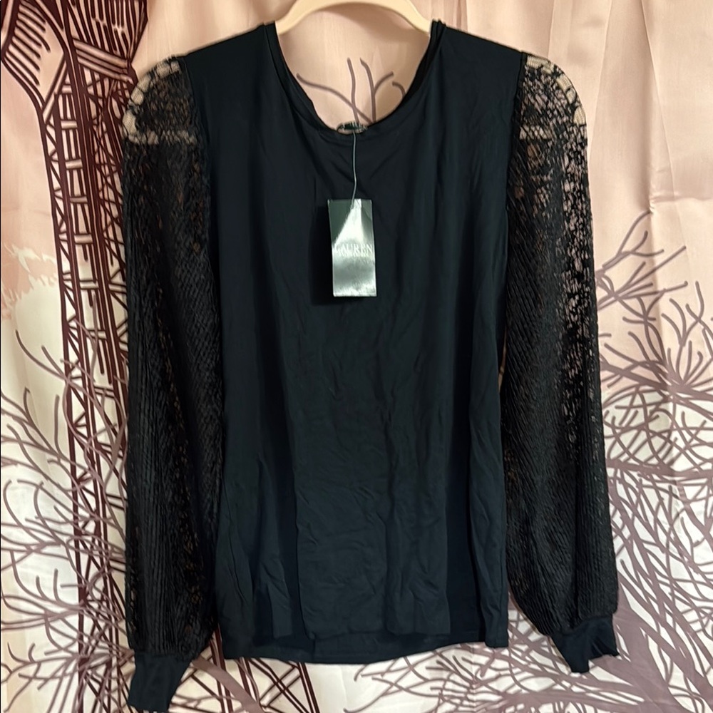 Elegant Black Lace Sleeve Top